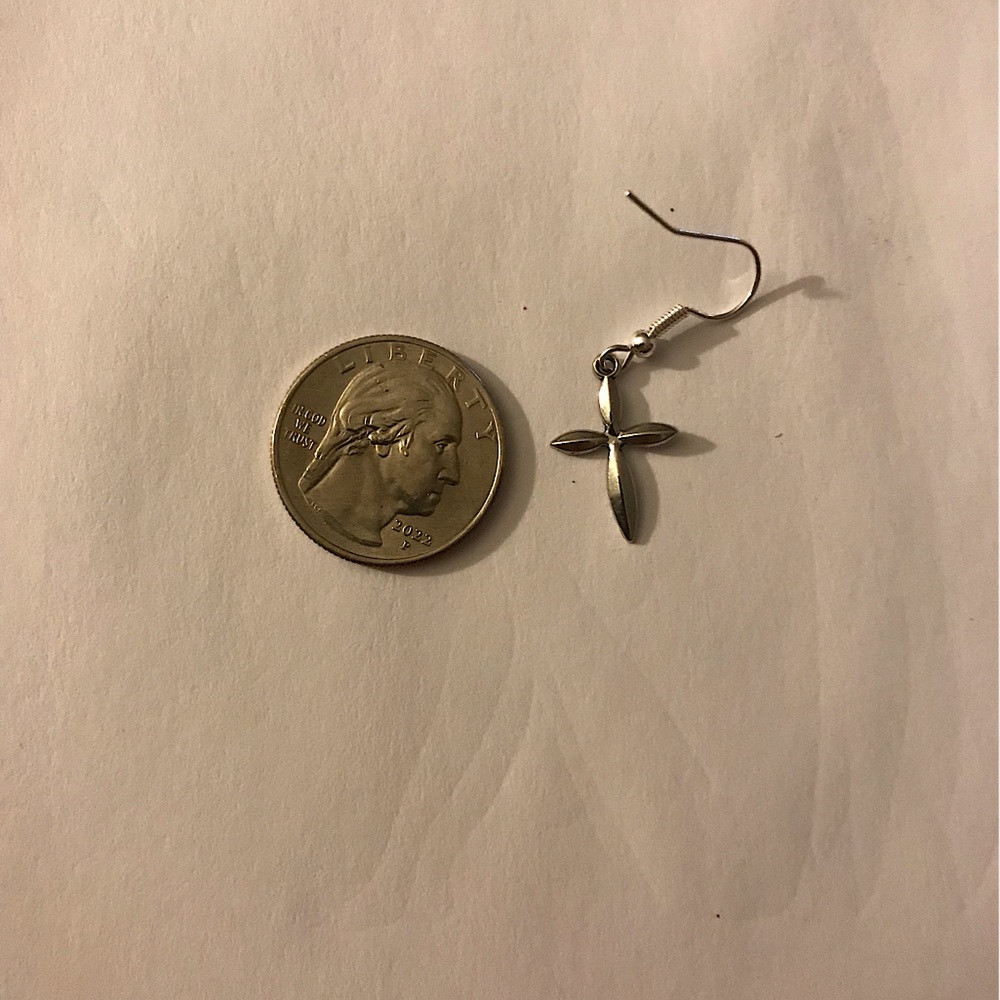 Size compared to a quarter: Cross Christmas earrings.